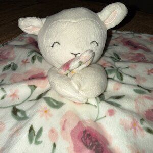 Modern Moments Gerber White Sheep Lovey Security Baby Blanket Pink Floral Plush